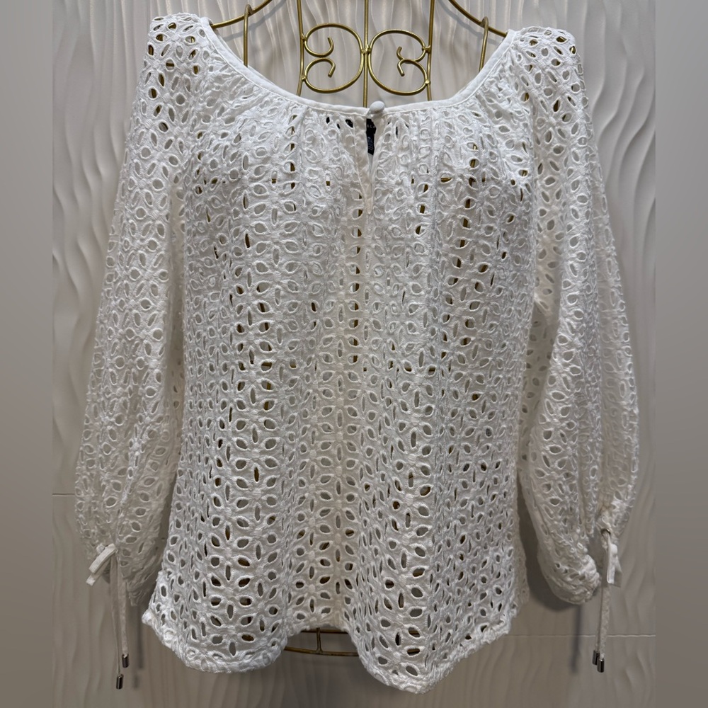 White House Black Market White Eyelet Blouse